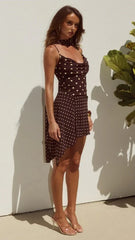 Alora Scoop Neck Mini Dress - Choc / Lemon Polka