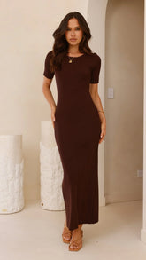 Eden Ribbed Maxi Dress - Chocolate