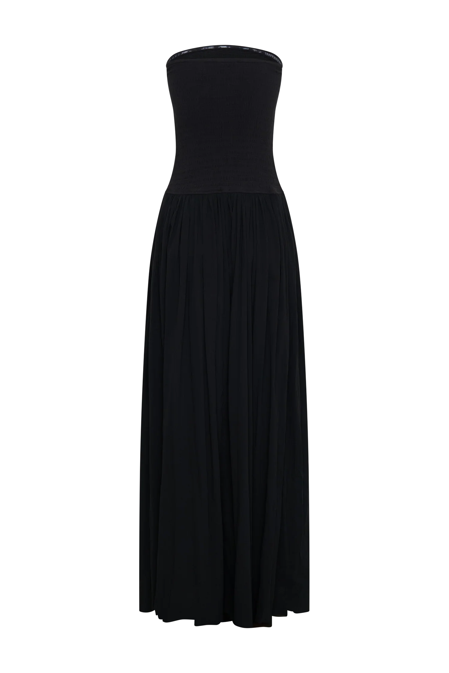 Maureen Cotton Shirring Maxi Dress - Black