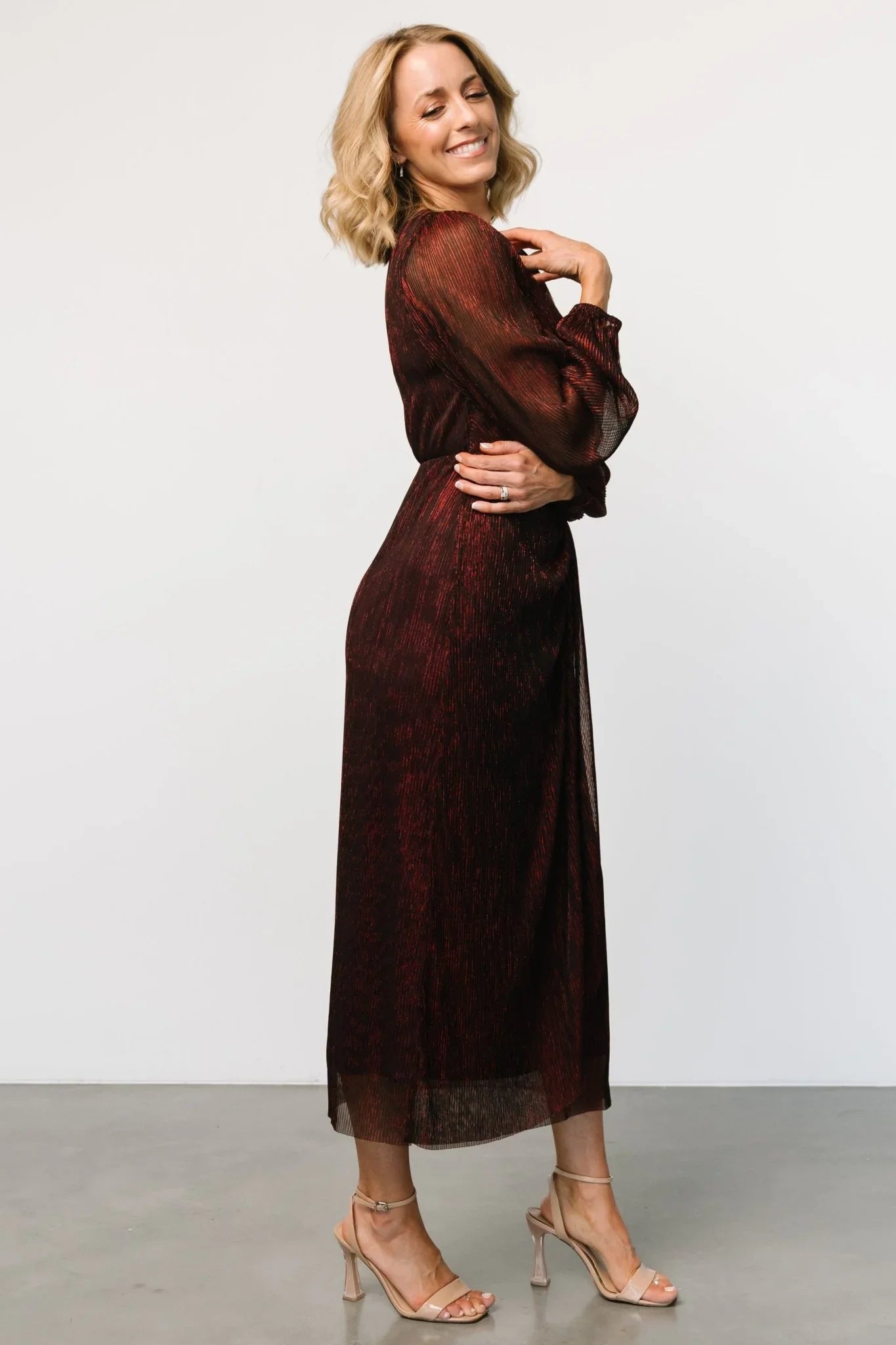 Devlyn Pleated Dress | Ruby Shimmer