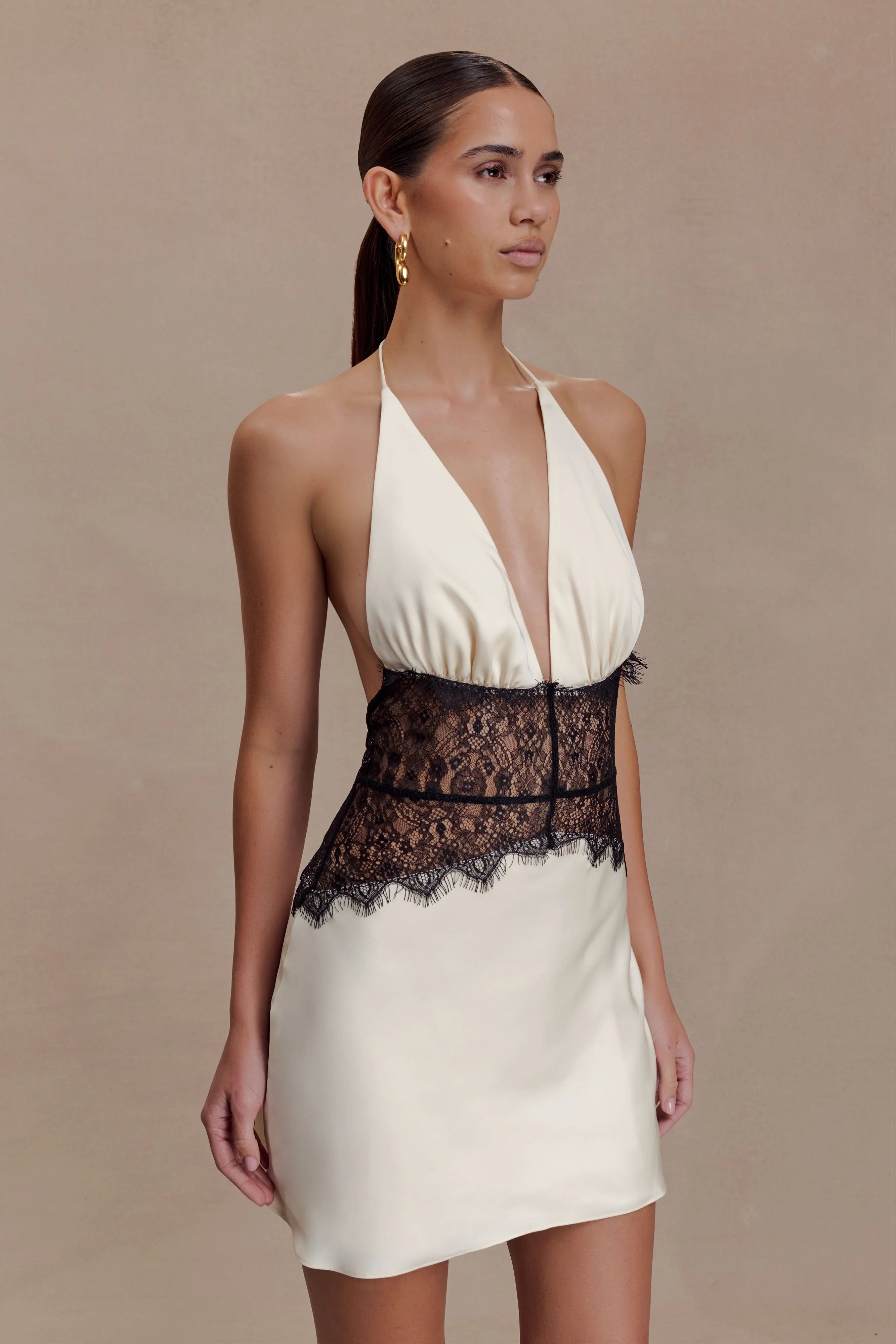 Dinah Lace And Satin Mini Dress - Black/Ivory
